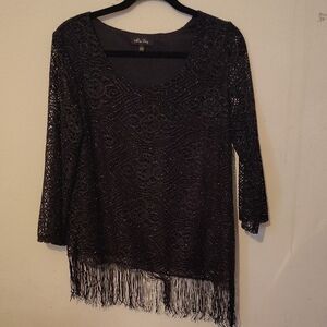 Melissa Paige Black Crochet Fringe Tunic Top